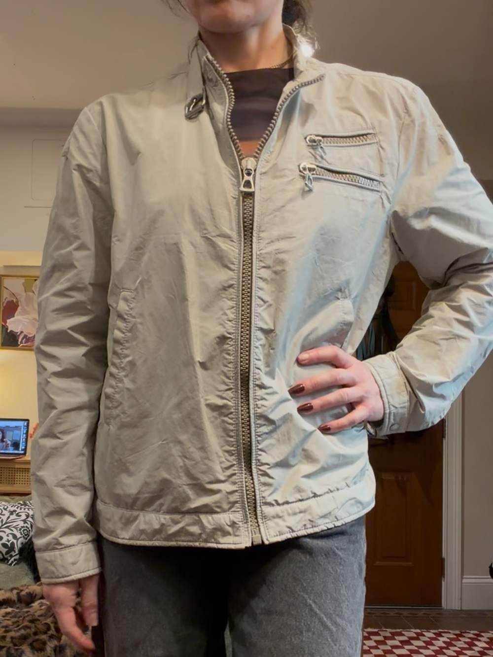GUESS by Marciano Light Gray Moto Biker Jacket Zip Utility Size L